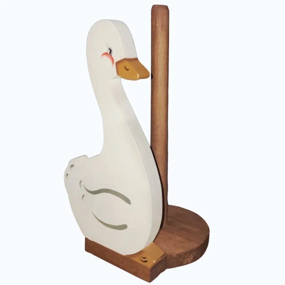Vintage Wooden Goose Paper Towel Holder Hand Painted Country Farmhouse